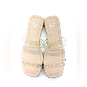 BP. Womens Open Toe Three Strap Slip On Viola Slides Sandals Clear. NWOT